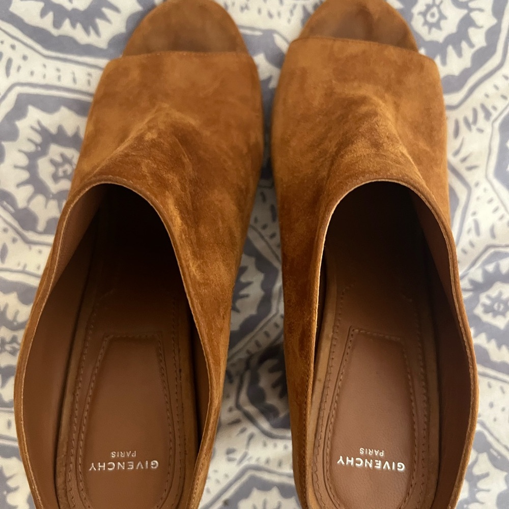 Givenchy Paris Suede Mule Sandals, Hazelnut Size 40